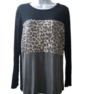 Bombom Black and Leopard Print Womens Long sleeve Shirt